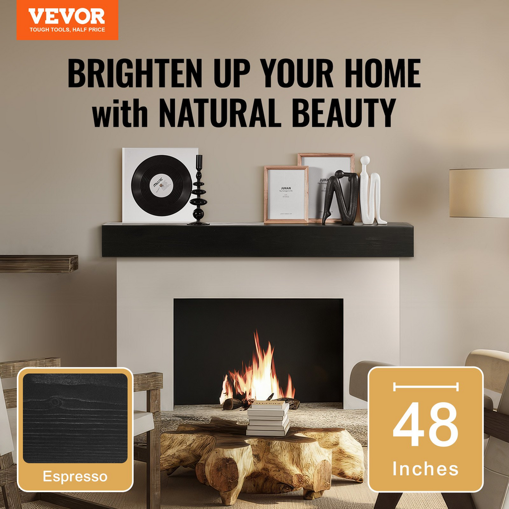 Repisa de chimenea flotante de madera VEVOR de 48" color espresso