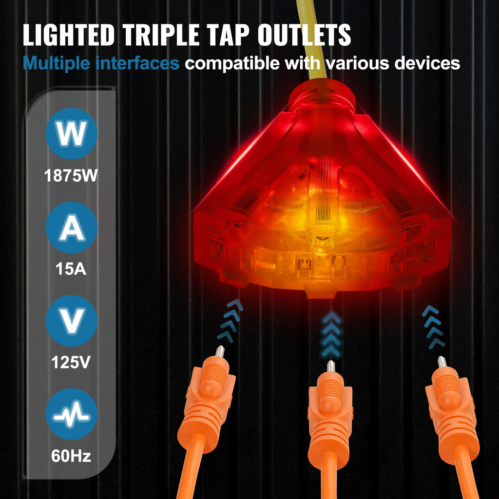 Carrete de cable de extensión retráctil 45 pies 12 AWG/3C