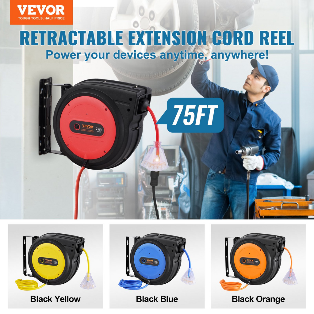 Cable de extensión retráctil para cable de alimentación de 75 pies 14 AWG/3C SJTOW