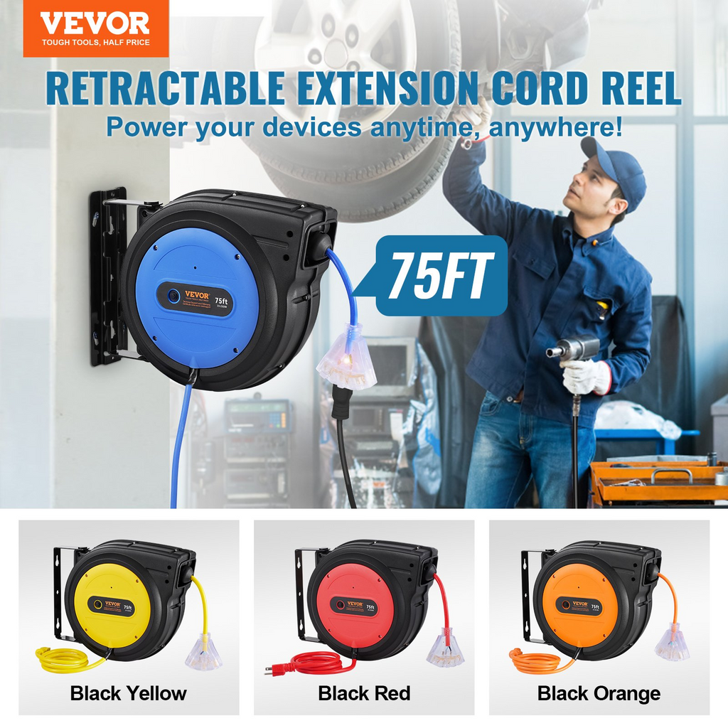 Cable de extensión retráctil para cable de alimentación de 75 pies 14 AWG/3C SJTOW