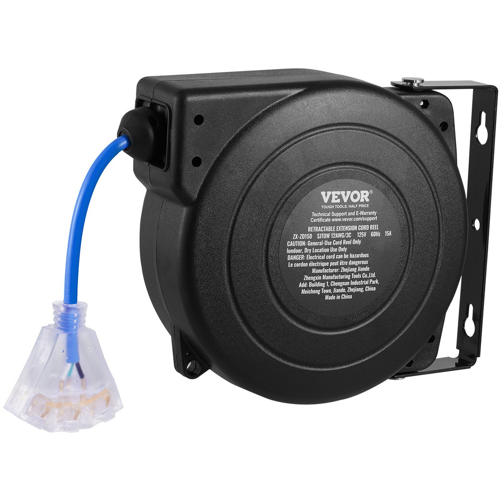 Carrete de cable de extensión retráctil 45 pies 12 AWG/3C SJTOW