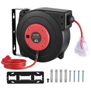 Carrete de cable de extensión retráctil 50 pies 14 AWG/3C