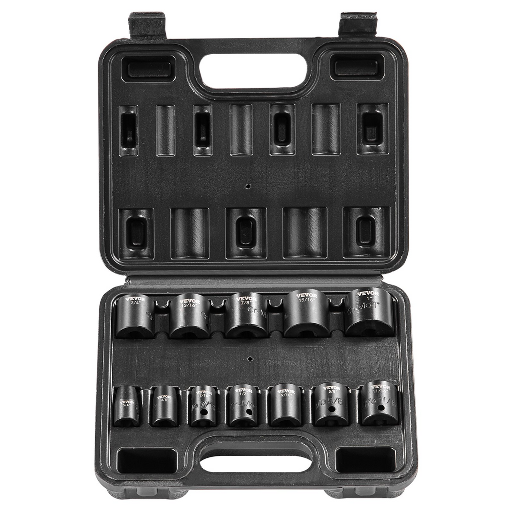 Juego de vasos de impacto VEVOR 12 piezas 6 puntas 3/8 in con trinquete estuche para herramientas