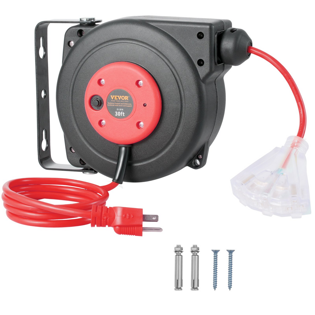 Carrete de cable de extensión retráctil 30 pies 16 AWG/3C