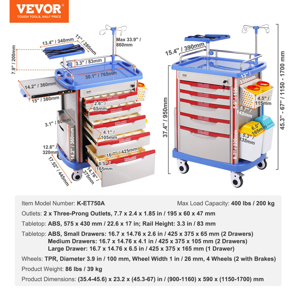 Carros de laboratorio VEVOR de 5 niveles