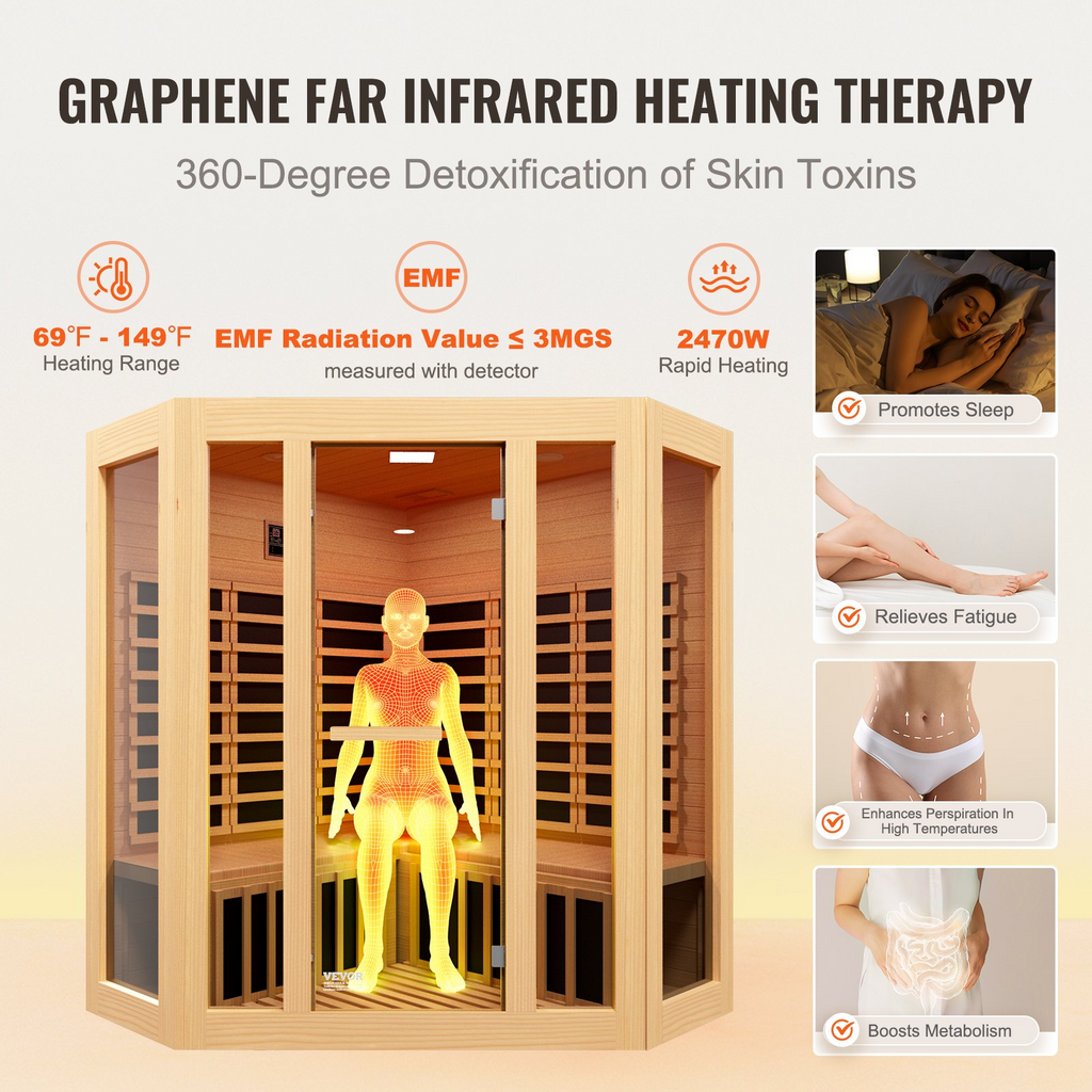 Sauna de madera con infrarrojos lejanos VEVOR 2470 W