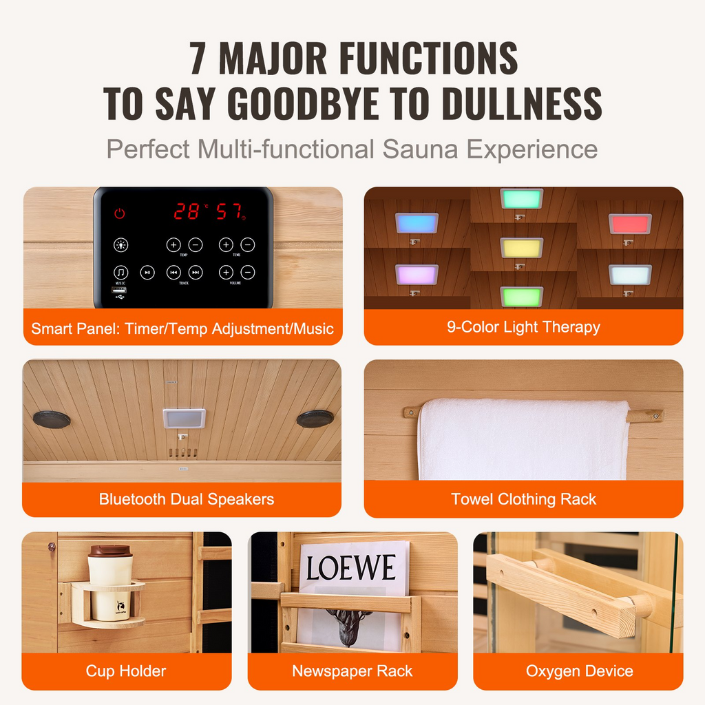 Sauna de madera con infrarrojos lejanos VEVOR 2470 W