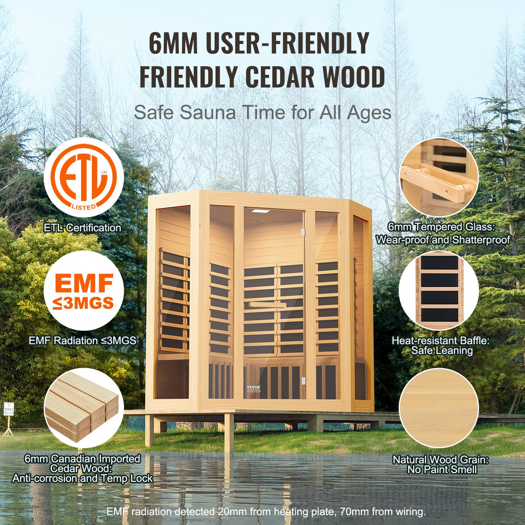 Sauna de madera con infrarrojos lejanos VEVOR 2470 W