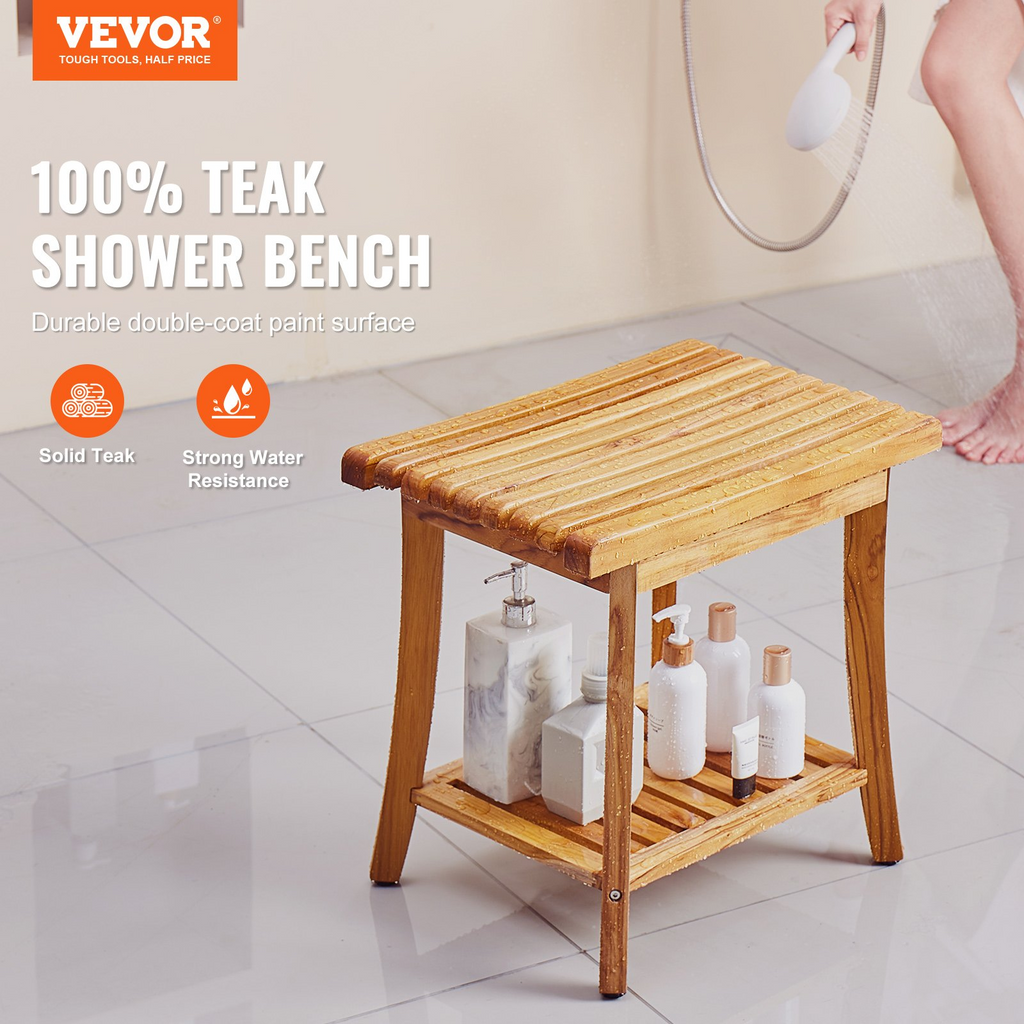 Banco de ducha de teca VEVOR de 20 x 14,3 x 17,9 pulgadas