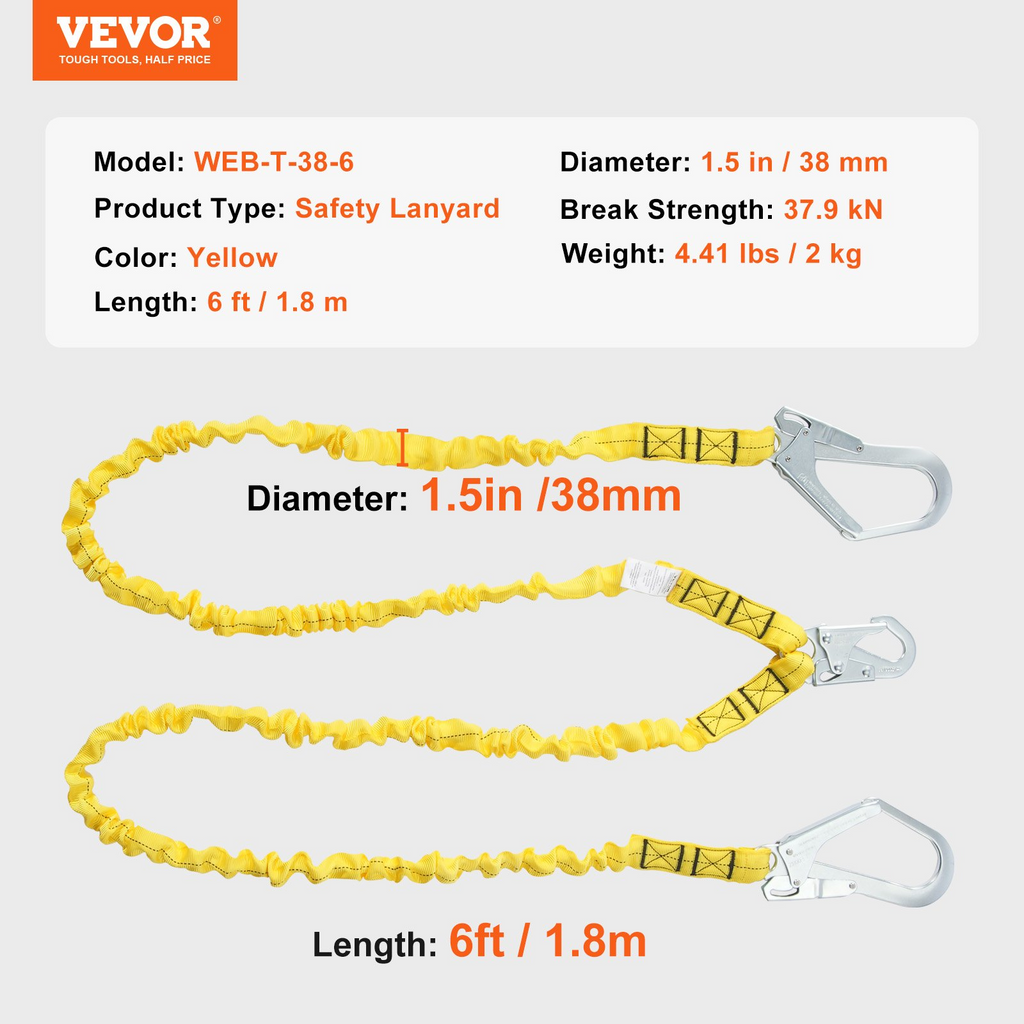 VEVOR - Cordón de seguridad de 38 mm 1,83 m (6 pies)