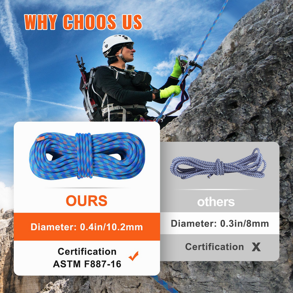 Cuerda de escalada dinámica VEVOR de 10,2 mm 40 m (131 pies)