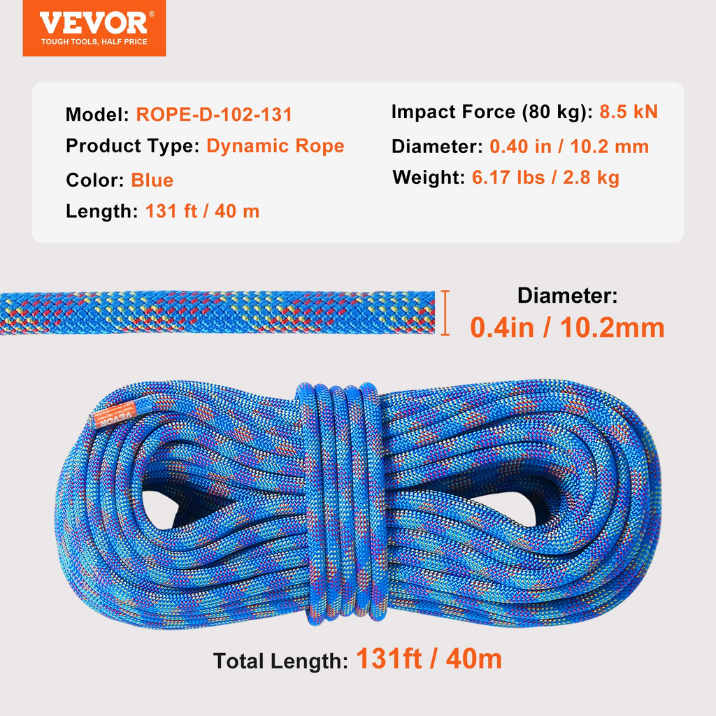 Cuerda de escalada dinámica VEVOR de 10,2 mm 40 m (131 pies)