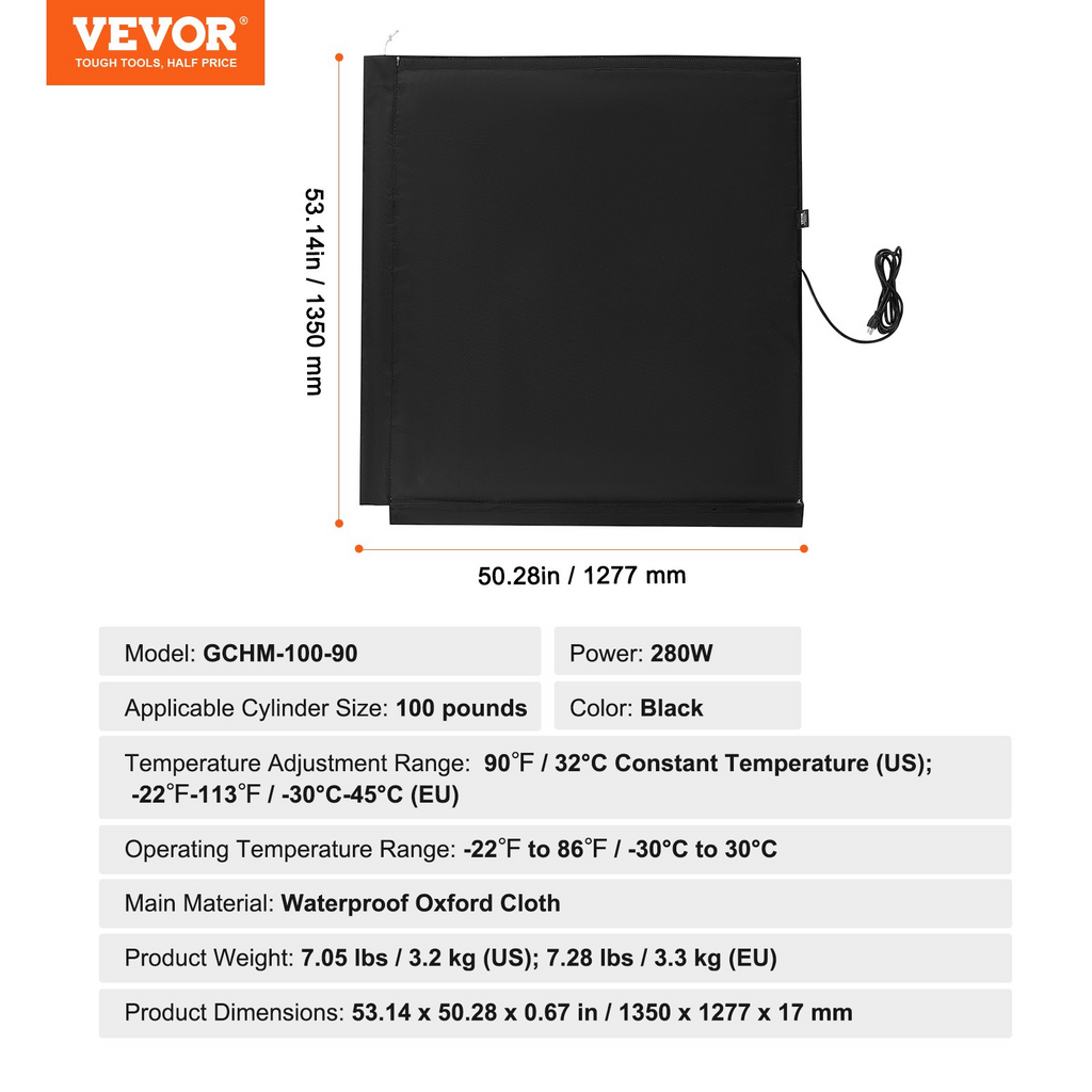 Calentador de cilindros de gas estilo banda aislante VEVOR para tanques de gas de 100 libras 280 W 90 ℉