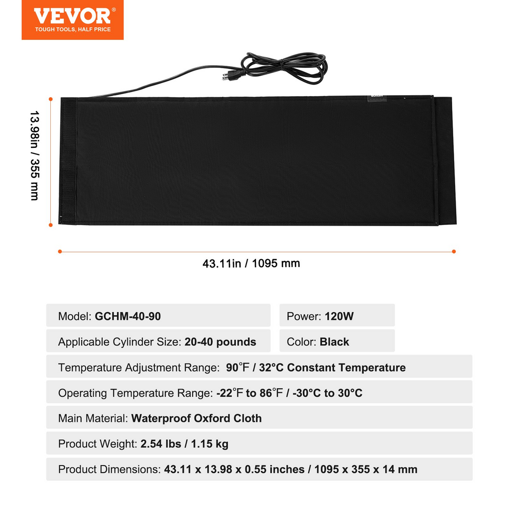 Calentador de cilindros de gas estilo banda aislante VEVOR para tanques de gas de 40 libras 120 W 90 ℉