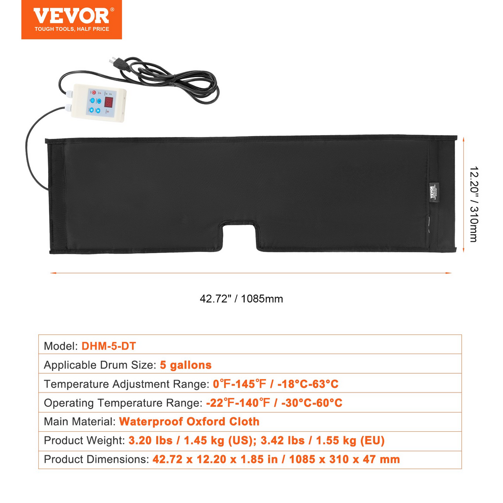 Calentador de bidón de metal de 5 galones VEVOR 250 W 0-145 ℉ ajustable con termostato independiente