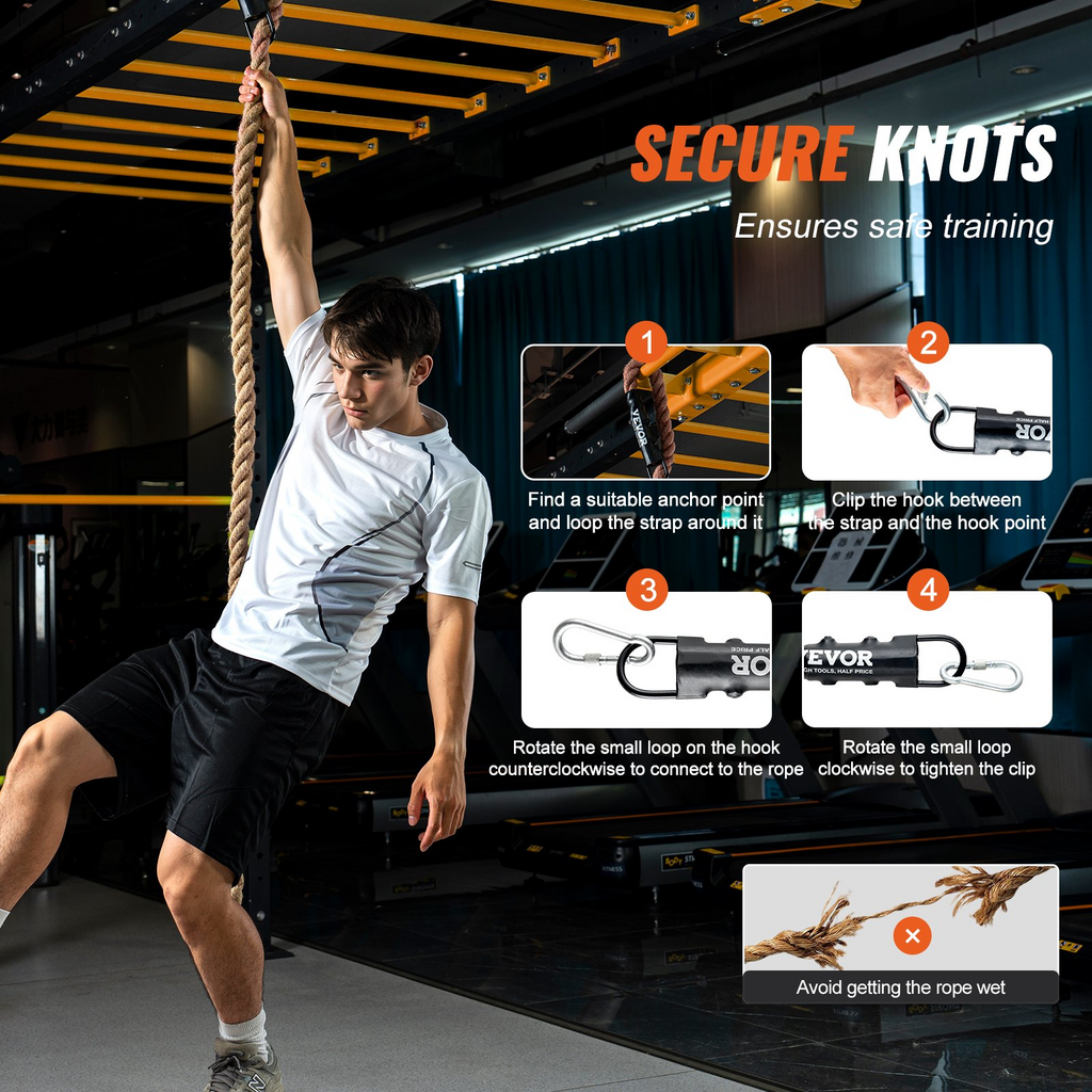 Cuerda de escalada para gimnasio VEVOR de 1,5 x 15 pies