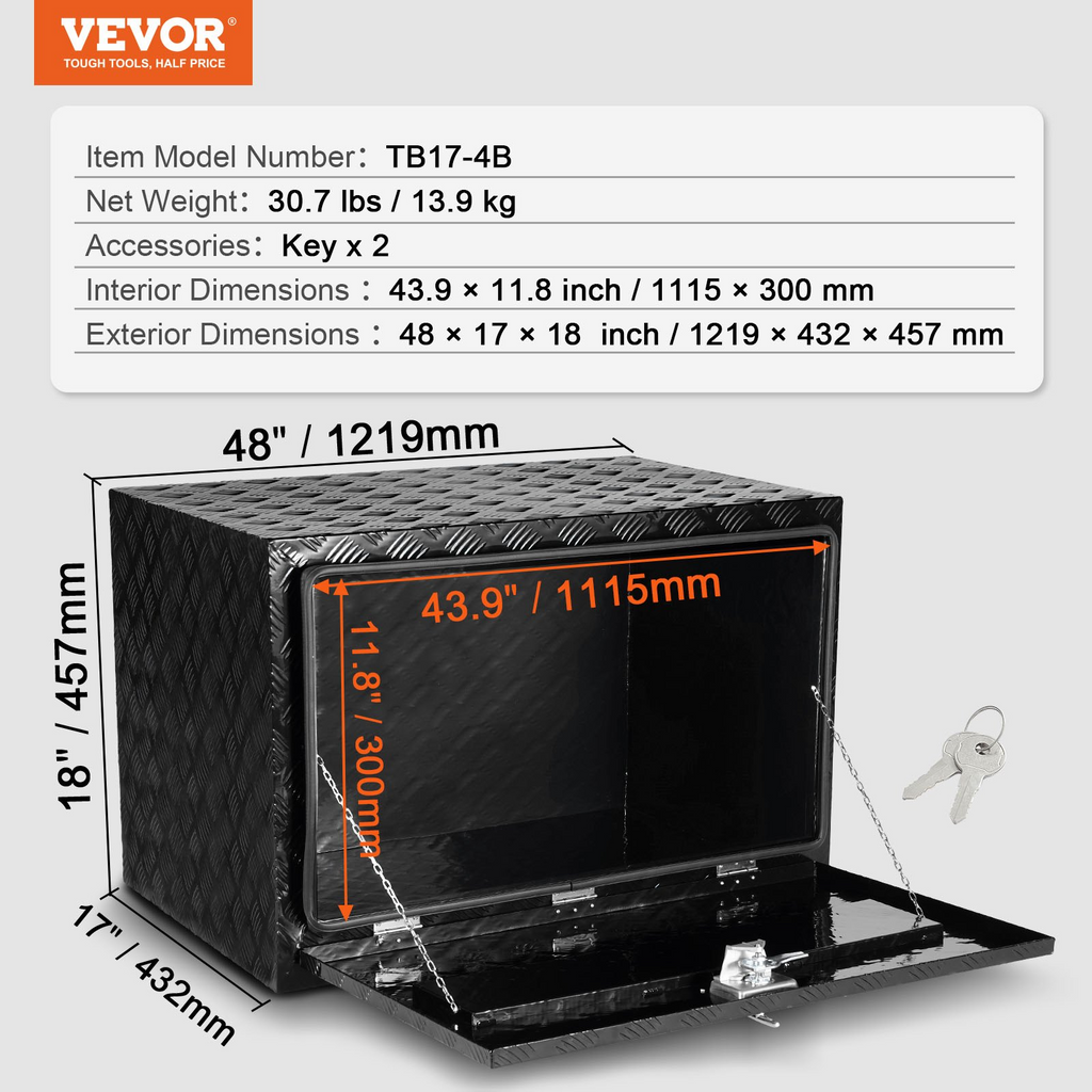 VEVOR Caja de herramientas de aluminio para debajo de la carrocería de camión 48" x 17" x 18"