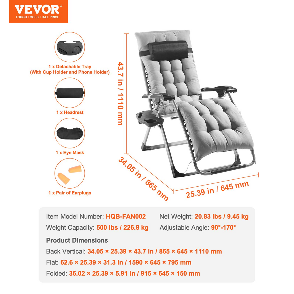 Sillón reclinable 26" de VEVOR para interior y exterior