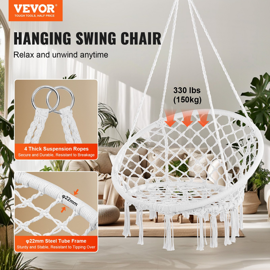 Silla colgante de macramé para interior y exterior capacidad 150kg