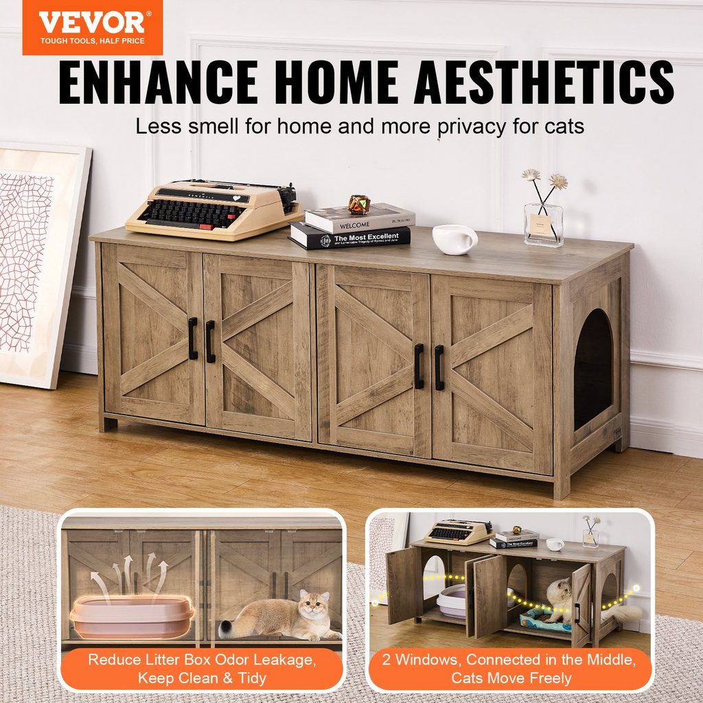 Caja de arena para gatos de madera muebles ocultos 2 habitaciones