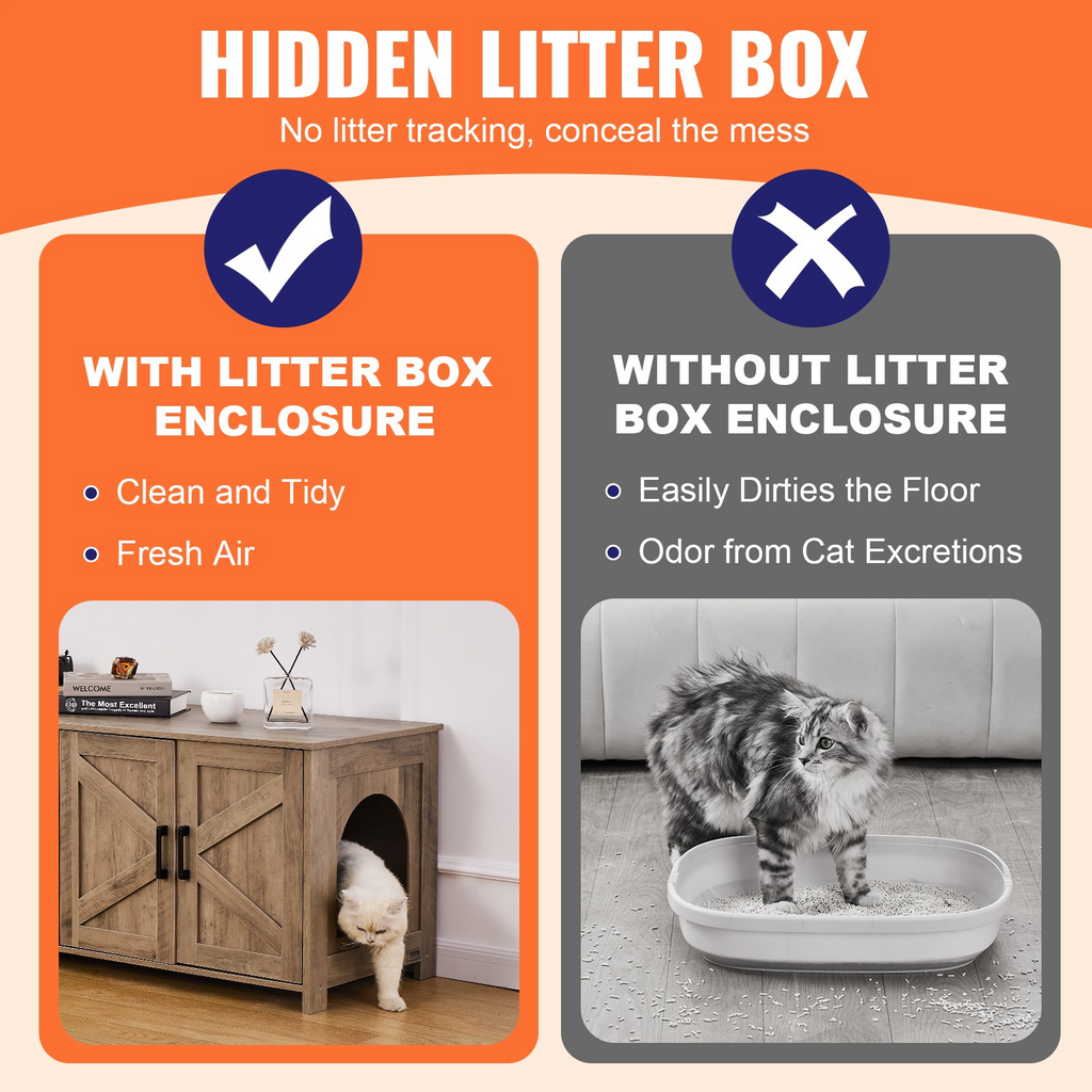 Caja de arena para gatos de madera muebles ocultos 2 habitaciones