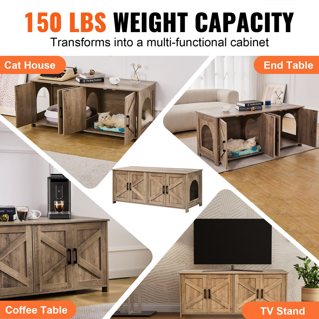 Caja de arena para gatos de madera muebles ocultos 2 habitaciones