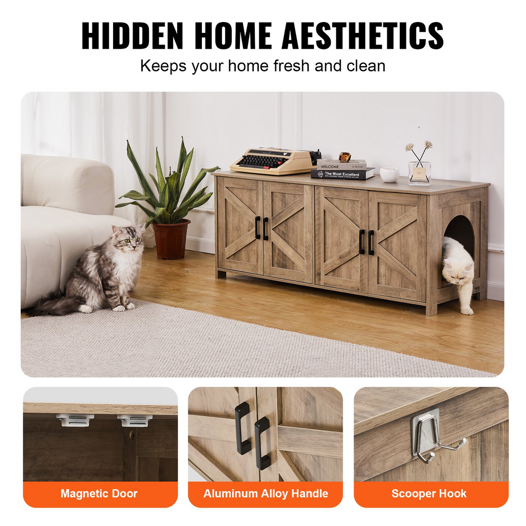 Caja de arena para gatos de madera muebles ocultos 2 habitaciones