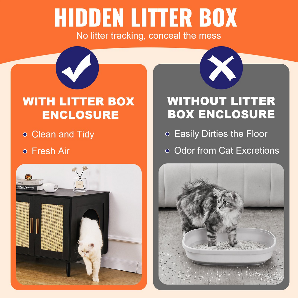 VEVOR Caja de arena para gatos de madera con 2 compartimentos ocultos