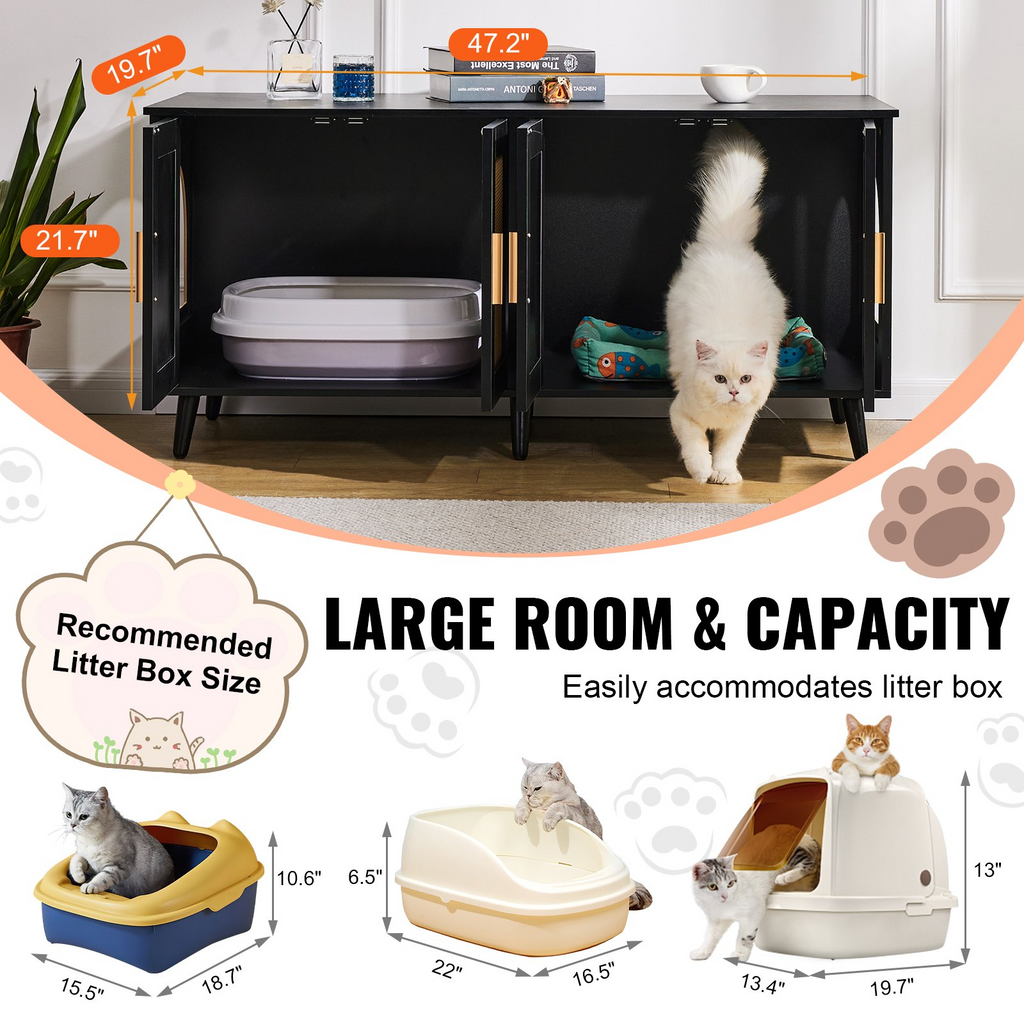 VEVOR Caja de arena para gatos de madera con 2 compartimentos ocultos