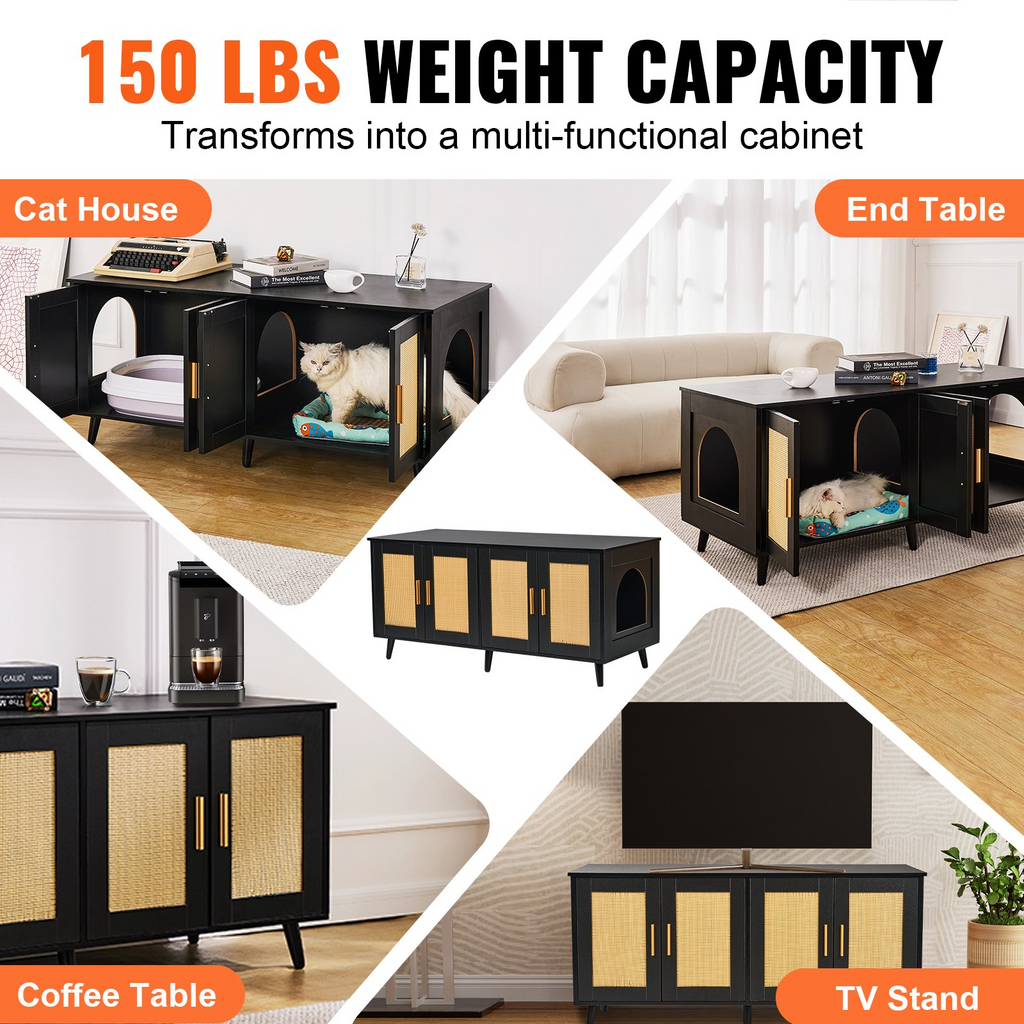 VEVOR Caja de arena para gatos de madera con 2 compartimentos ocultos