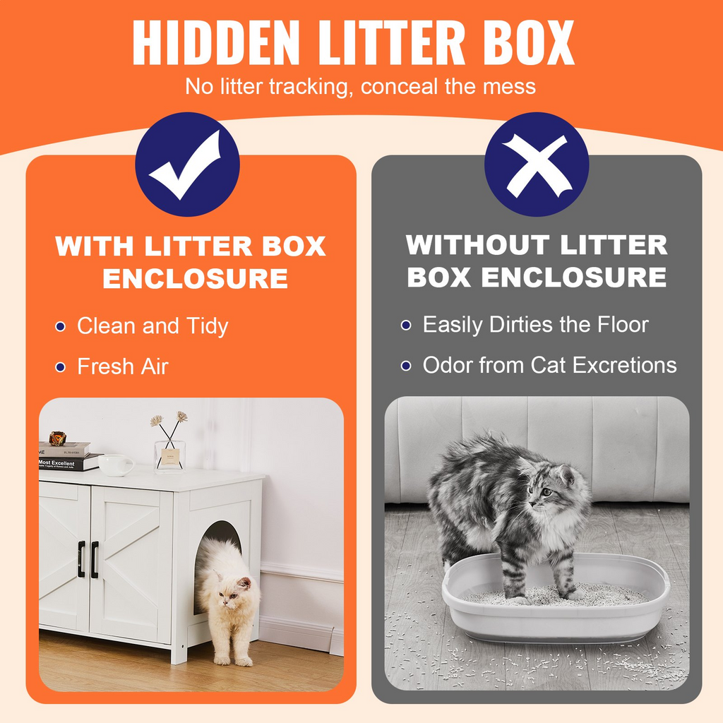 VEVOR Caja de arena para gatos de madera con 2 compartimentos ocultos color blanco
