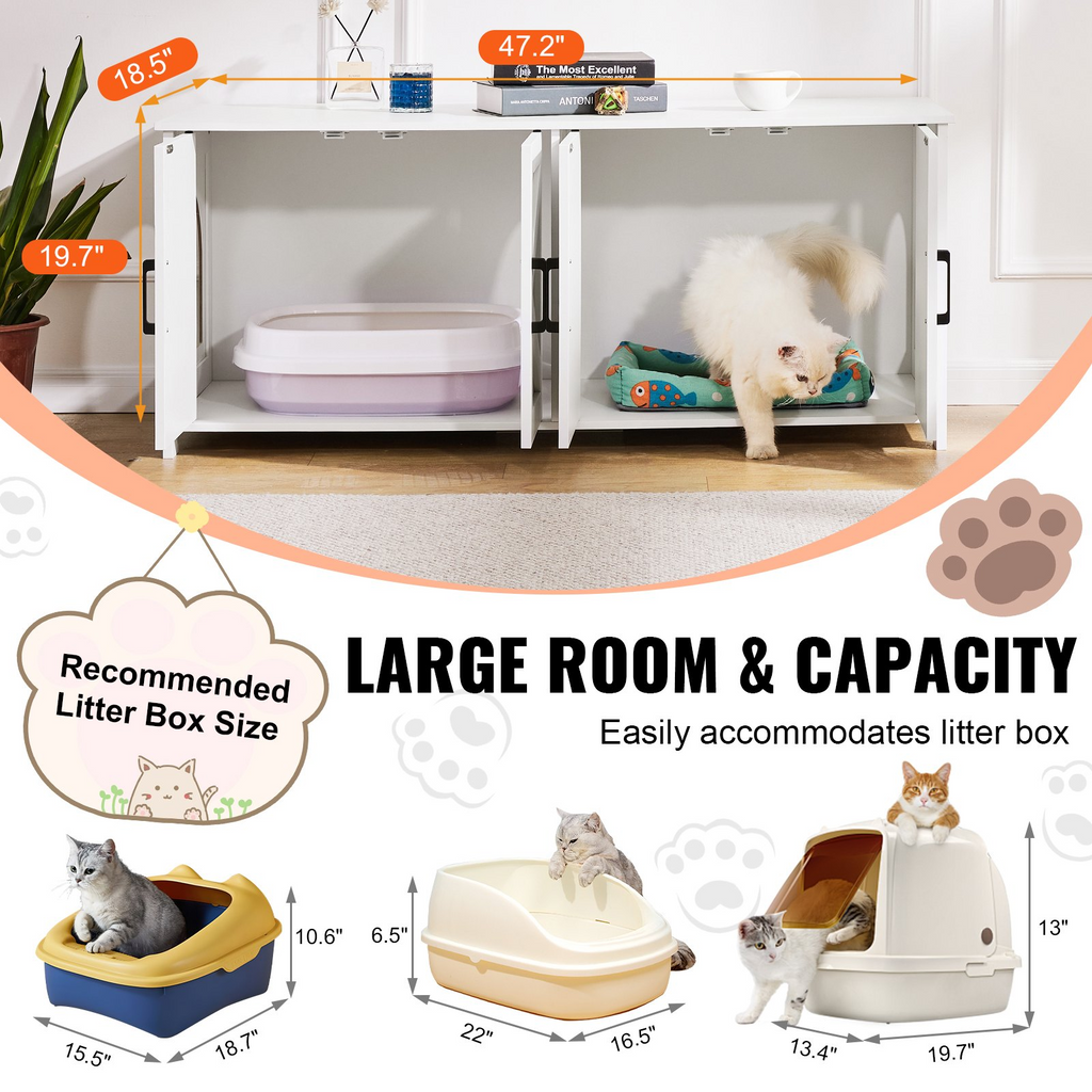 VEVOR Caja de arena para gatos de madera con 2 compartimentos ocultos color blanco
