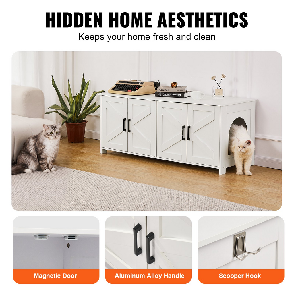 VEVOR Caja de arena para gatos de madera con 2 compartimentos ocultos color blanco