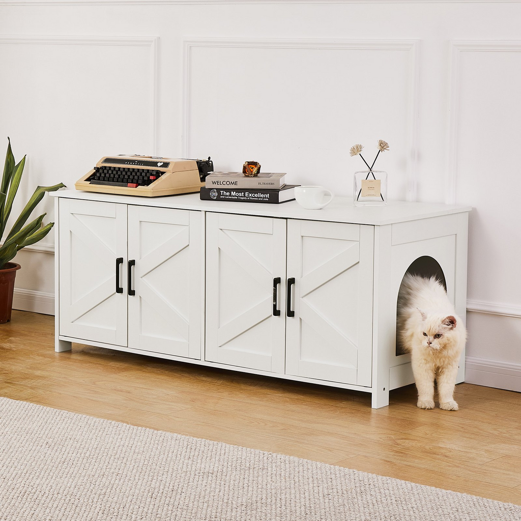 VEVOR Caja de arena para gatos de madera con 2 compartimentos ocultos color blanco
