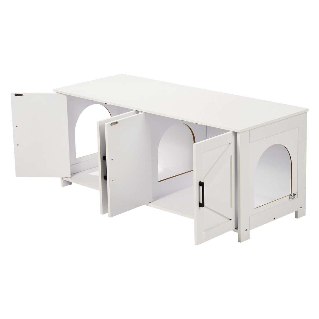 VEVOR Caja de arena para gatos de madera con 2 compartimentos ocultos color blanco