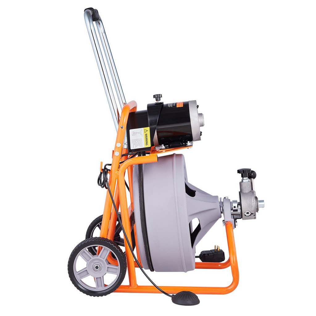 Desatascador de desagües VEVOR 100 pies x 1/2 pulgada alimentación automática y ruedas 8 cortadores