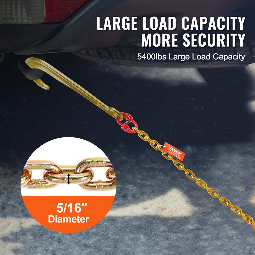 Cadena de remolque VEVOR de 5/16" x 6' G80 gancho en J de 15"