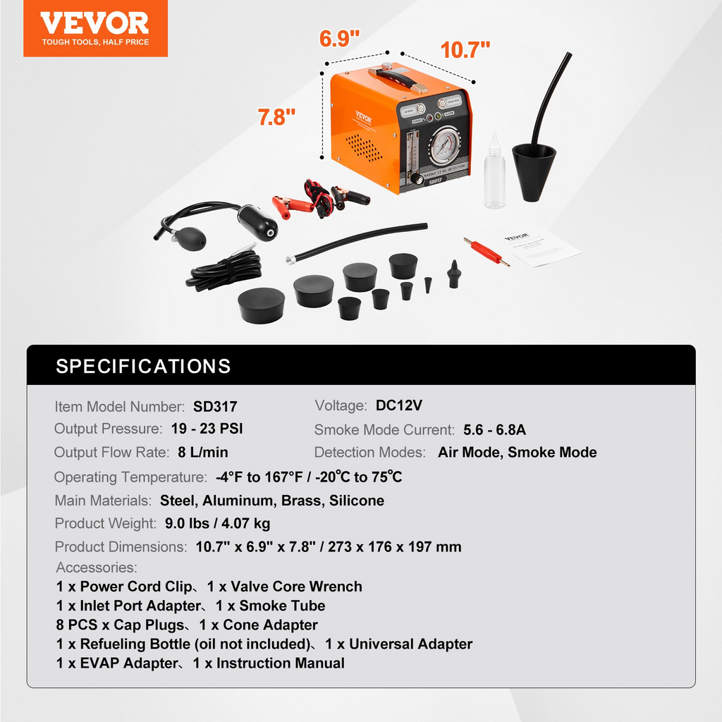 Detector de fugas de humo para automóviles VEVOR