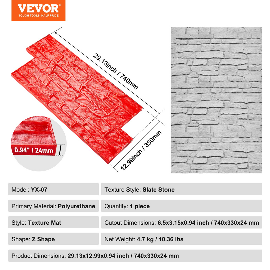 Alfombrilla para sellos de hormigón VEVOR de 28 x 12 pulgadas con textura de poliuretano para piel texturizada