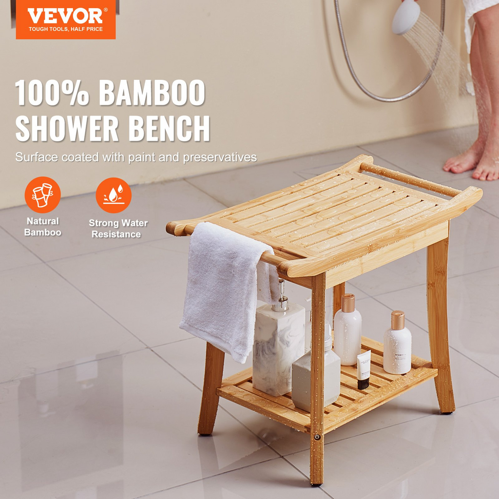 Banco de ducha de bambú VEVOR de 24 x 13,8 x 18,9 pulgadas