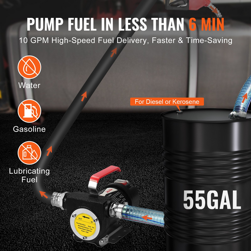 Bomba de transferencia de combustible VEVOR 12 V 10 GPM 1/4 HP
