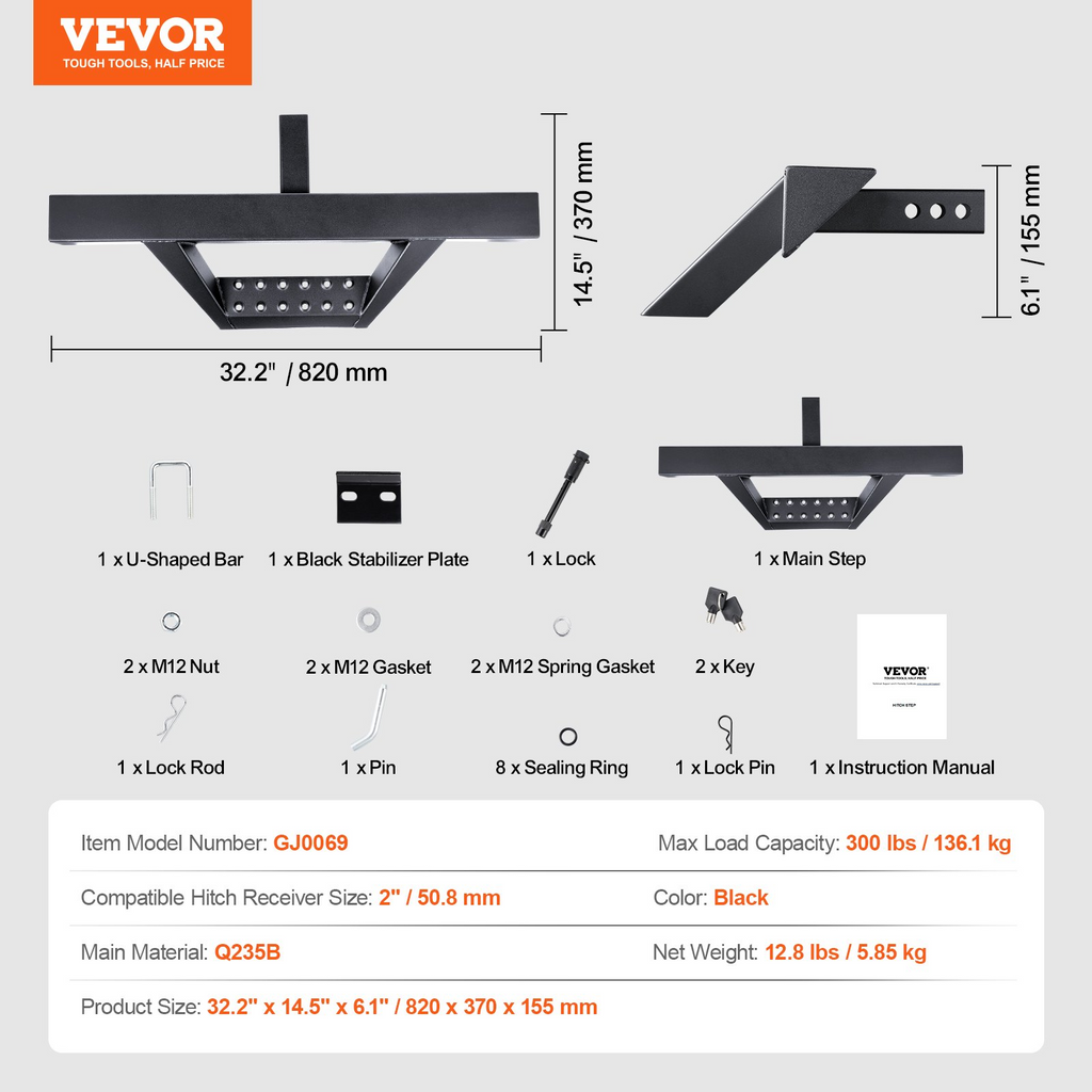 Escalón de enganche VEVOR para receptor de 2"