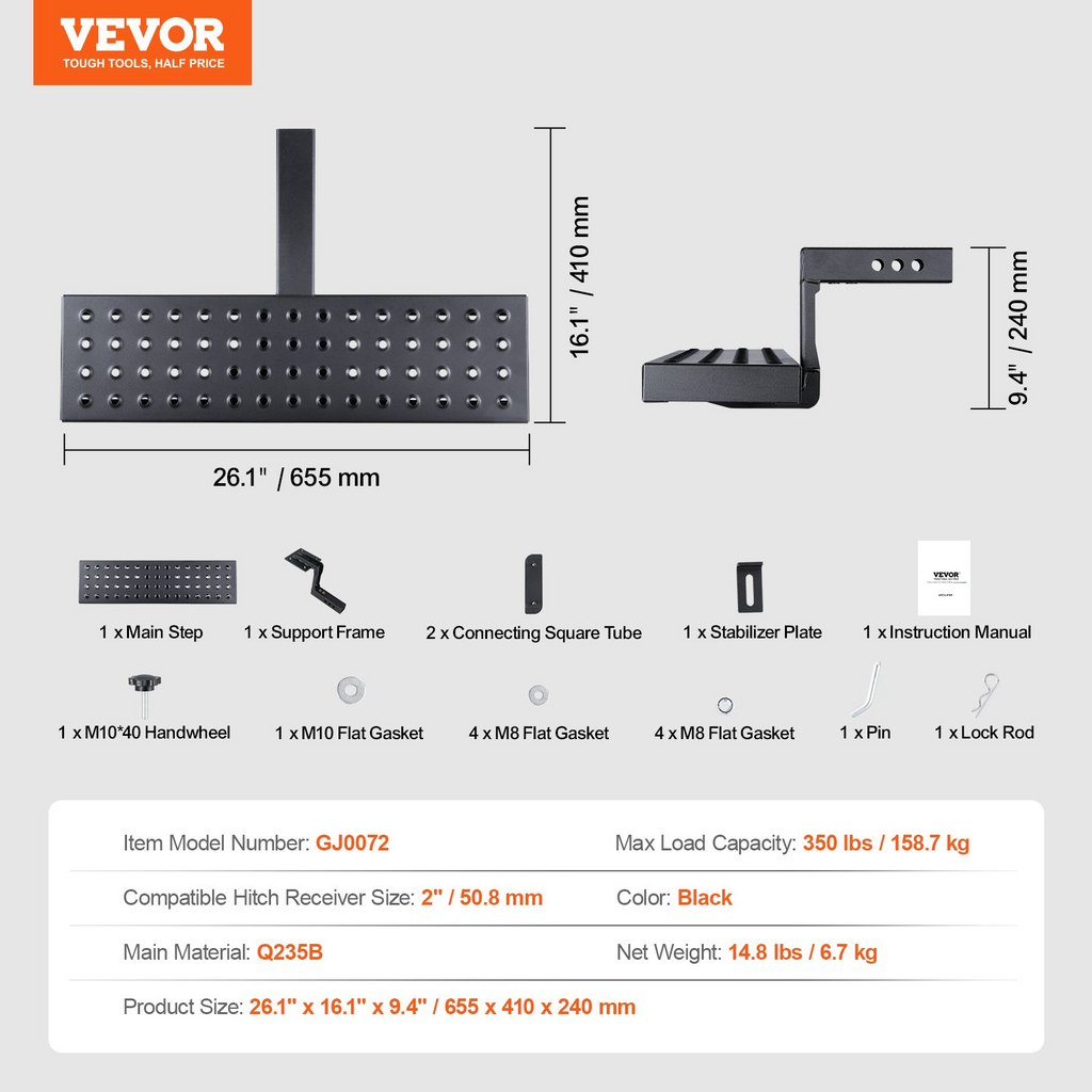Escalón de enganche VEVOR para receptor de 2"