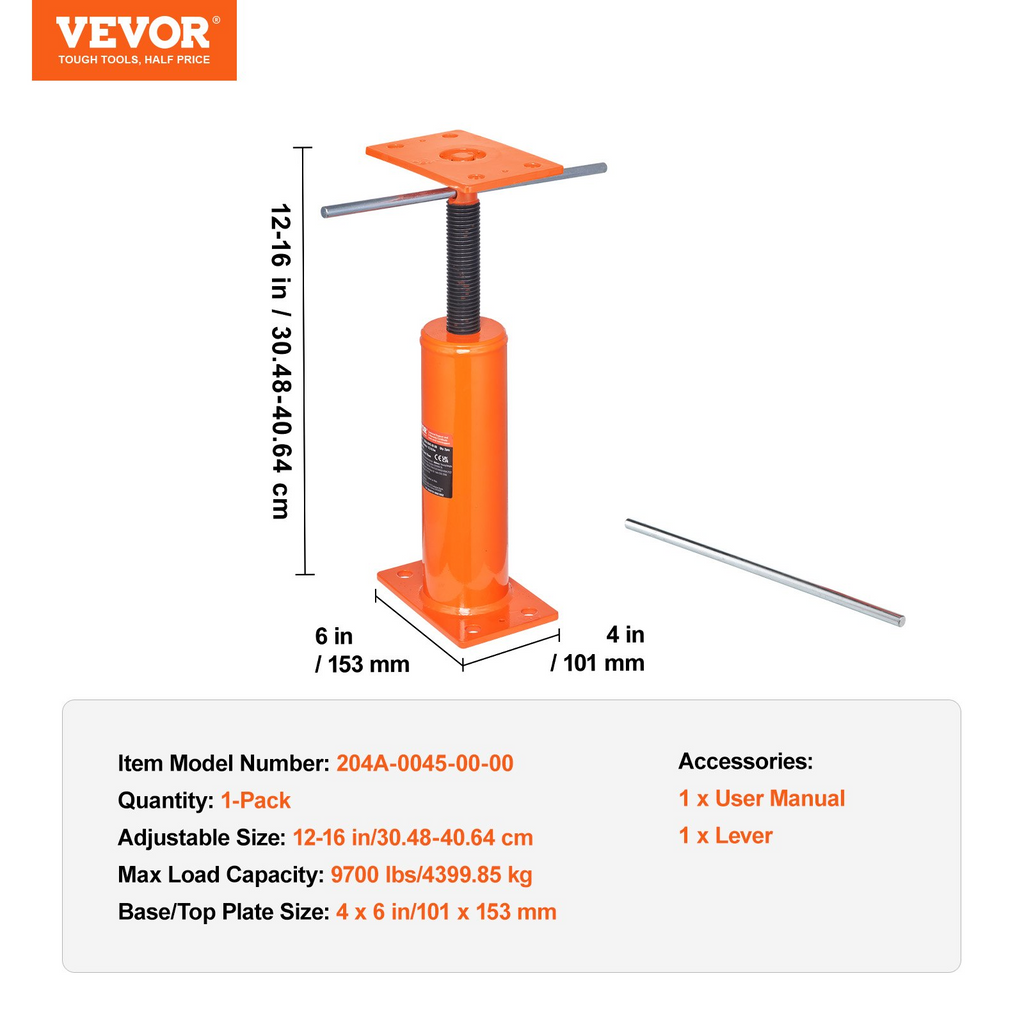 Gato de piso ajustable VEVOR para casa de postes nivelador de piso rango de altura de 12" a 16"
