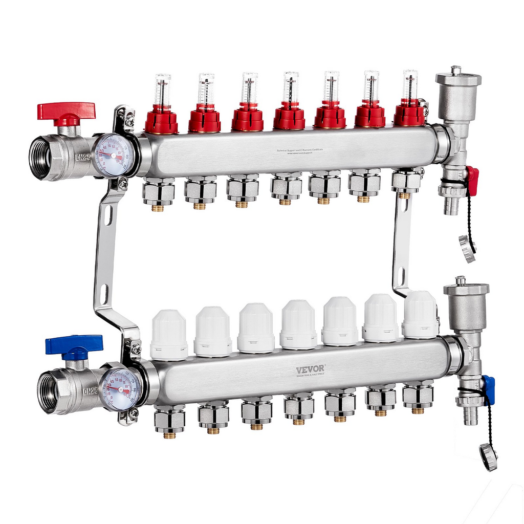 Colector de calefacción radiante de 7 derivaciones VEVOR  de 1/2"