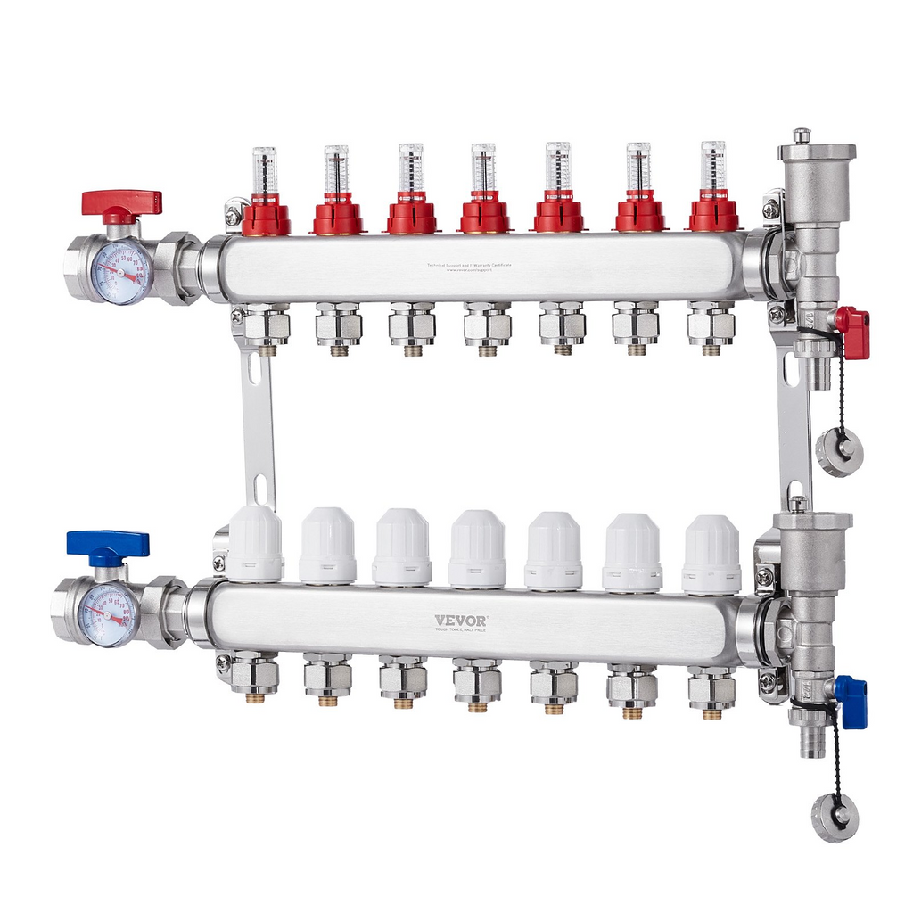 Colector de calefacción radiante de 7 derivaciones VEVOR  de 1/2"