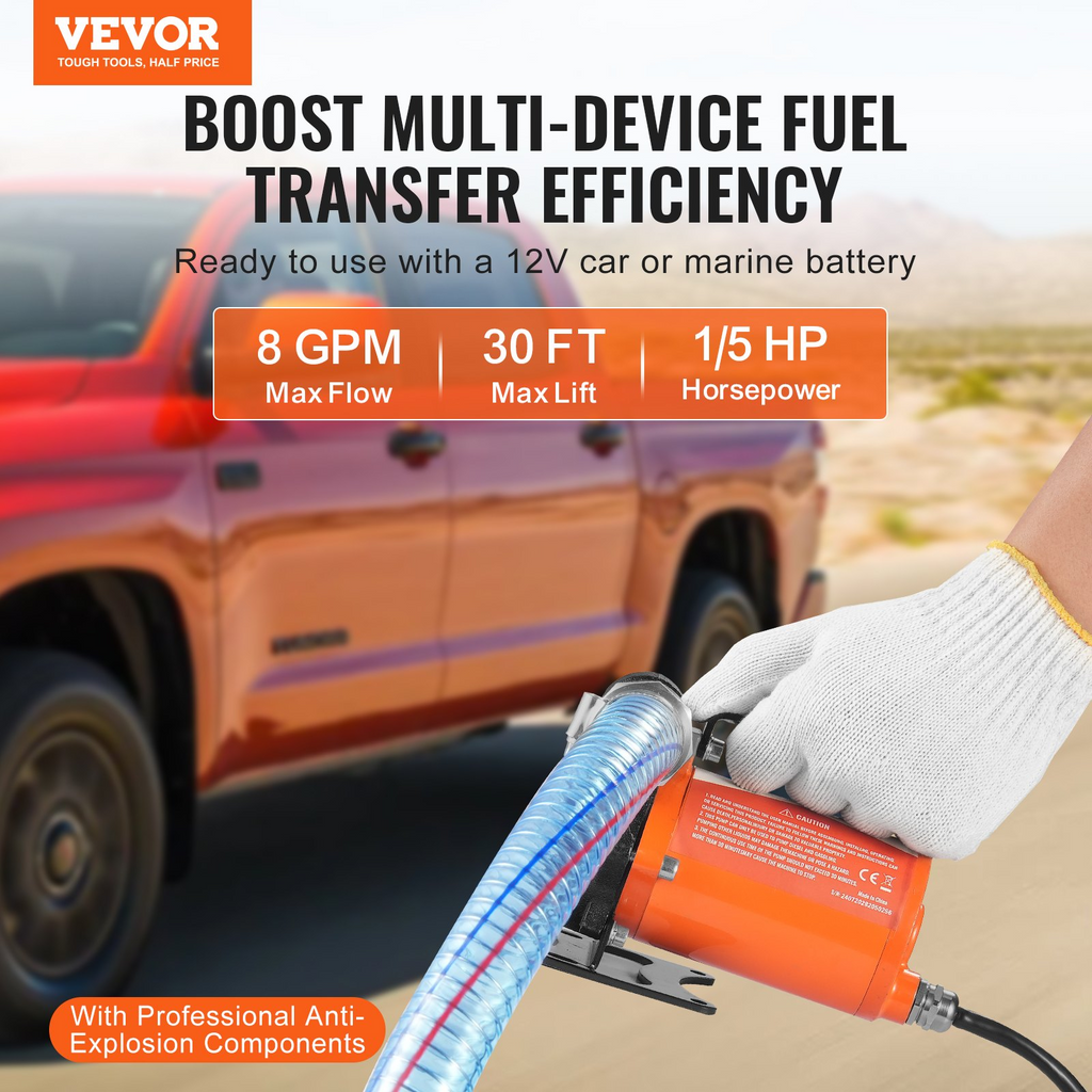Bomba de transferencia de combustible VEVOR 12 V 8 GPM 1/6 HP