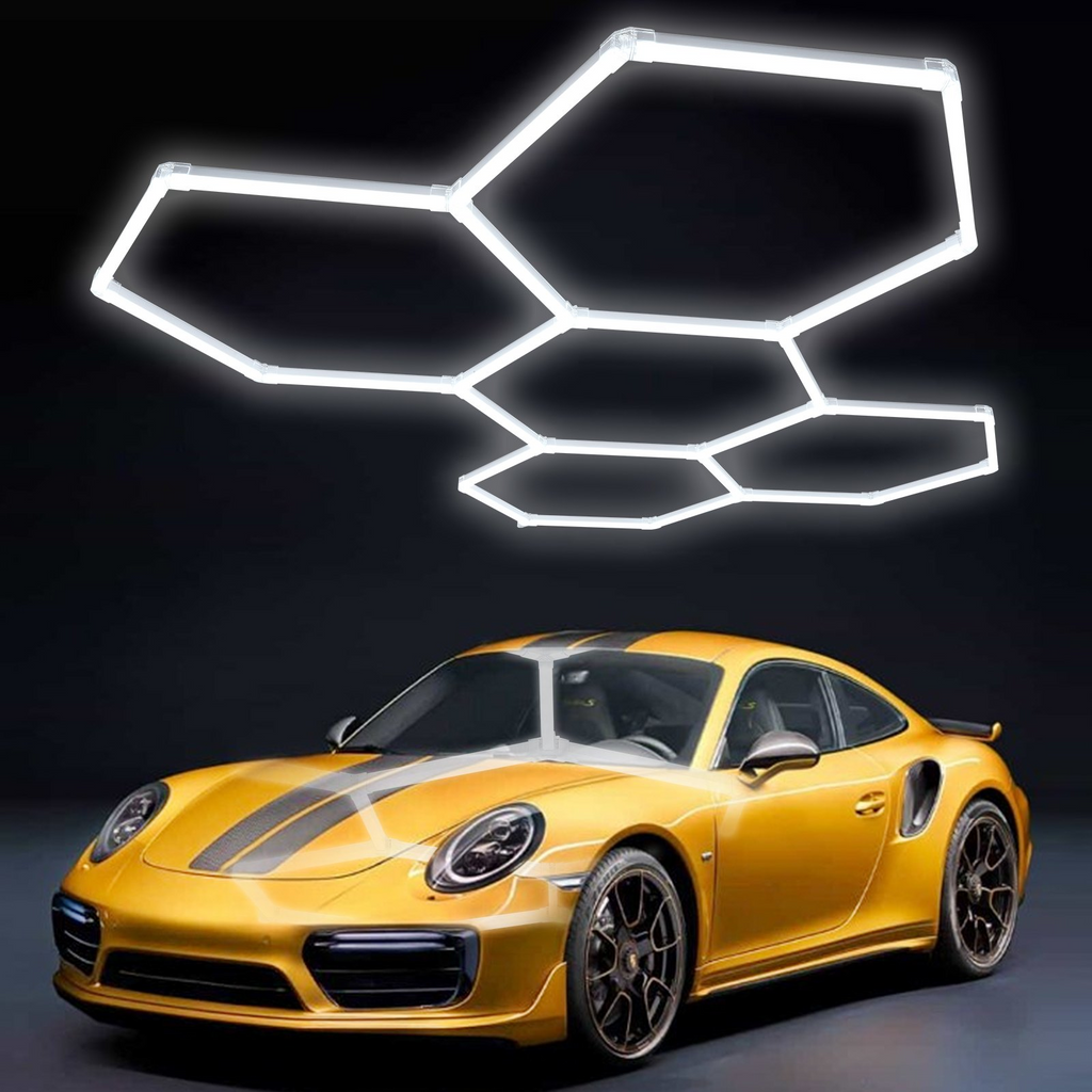 Luces de garaje hexagonales VEVOR 26400 lm 5 rejillas luz LED de techo para tienda con diseño de panal