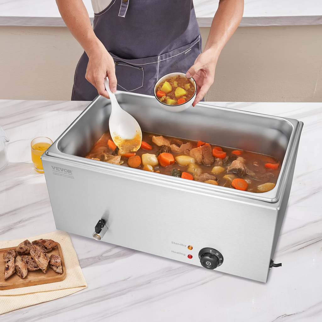 Calentador de alimentos eléctrico comercial VEVOR para encimera 1 sartén de 19 qt baño maría