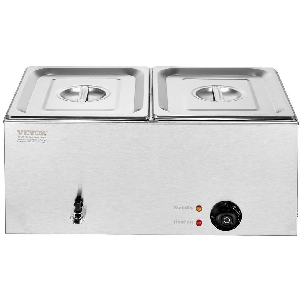Calentador de alimentos eléctrico comercial VEVOR 2 sartenes 18 qt baño maría